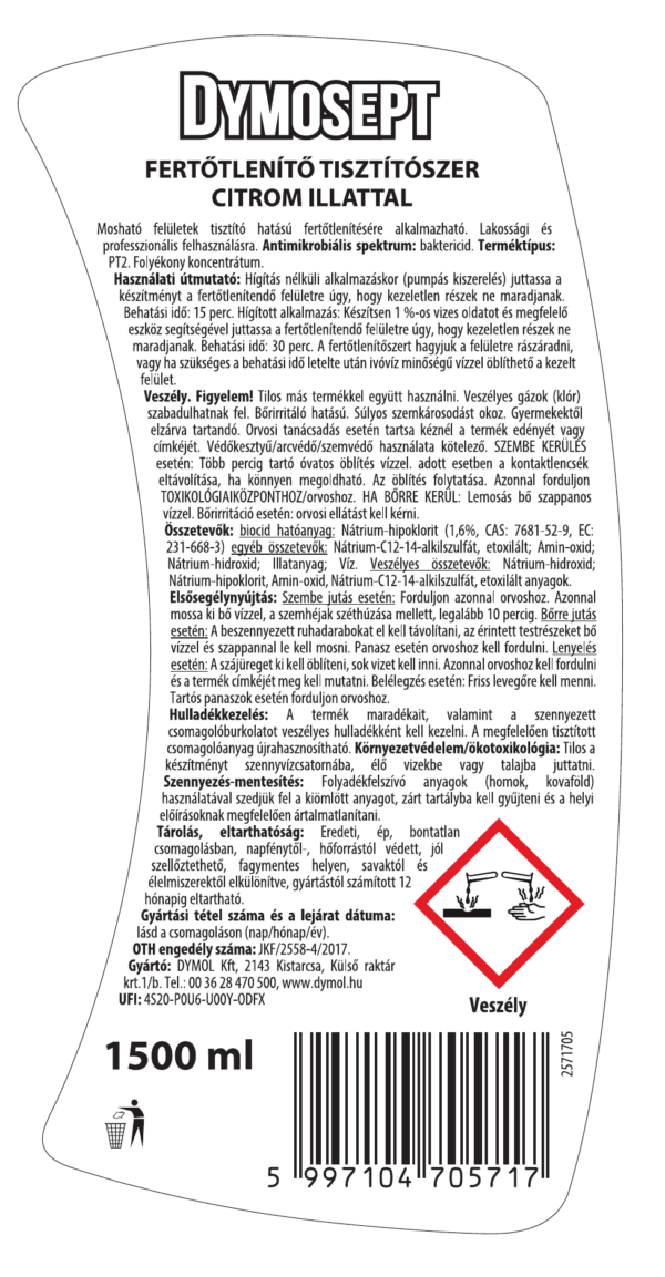 Dymosept fertőtlenítő tisztítószer citrom illatú 1500 ml