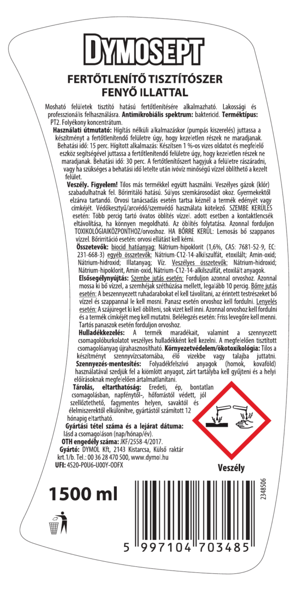 Dymosept fertőtlenítő tisztítószer fenyő illatú 1500 ml
