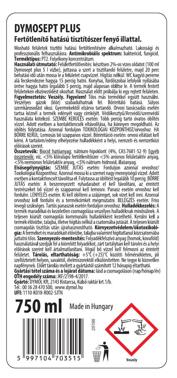 Dymosept Plus fertőtlenítő tisztítószer fenyő illatú 750 ml