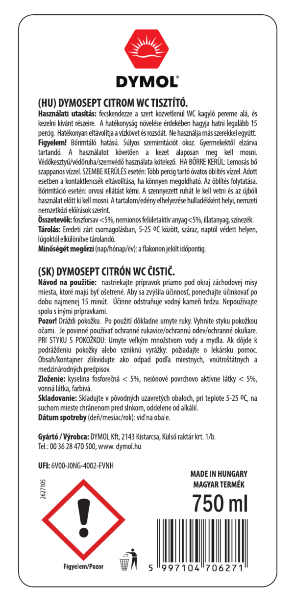 Dymosept WC tisztító lemon illatú 750 ml