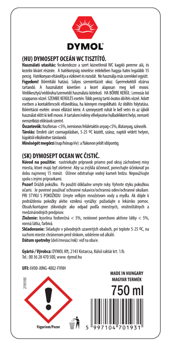Dymosept WC tisztító ocean illatú 750 ml