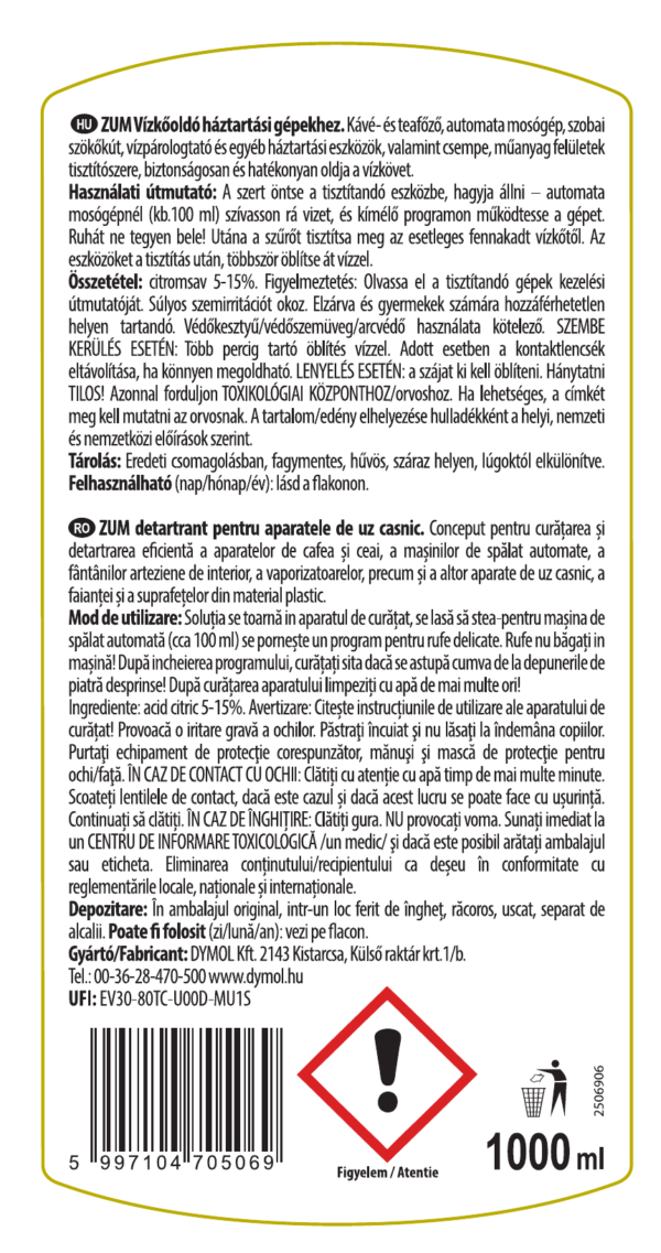 Zum Vízkőoldó háztartási gépekhez 1000 ml